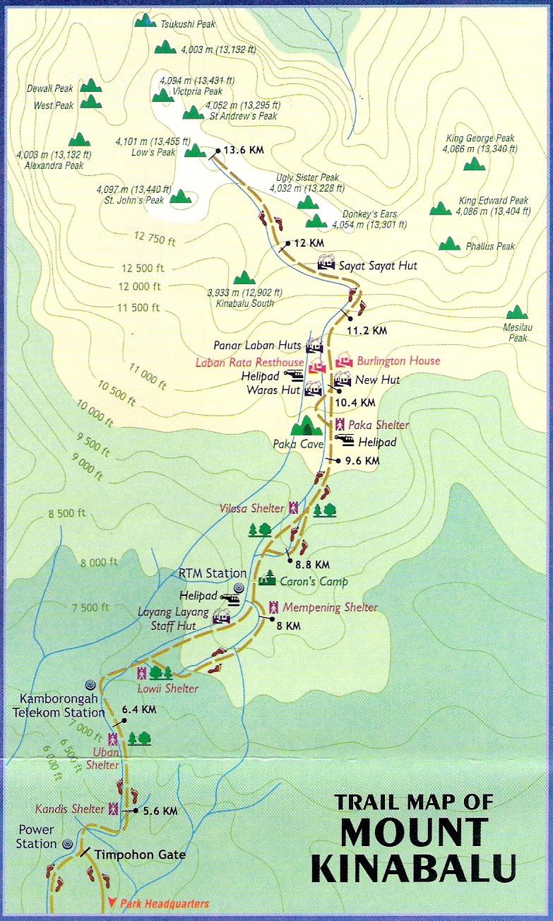Mt Kinabalu Trail map Mt Kinabalu Malaysia • mappery
