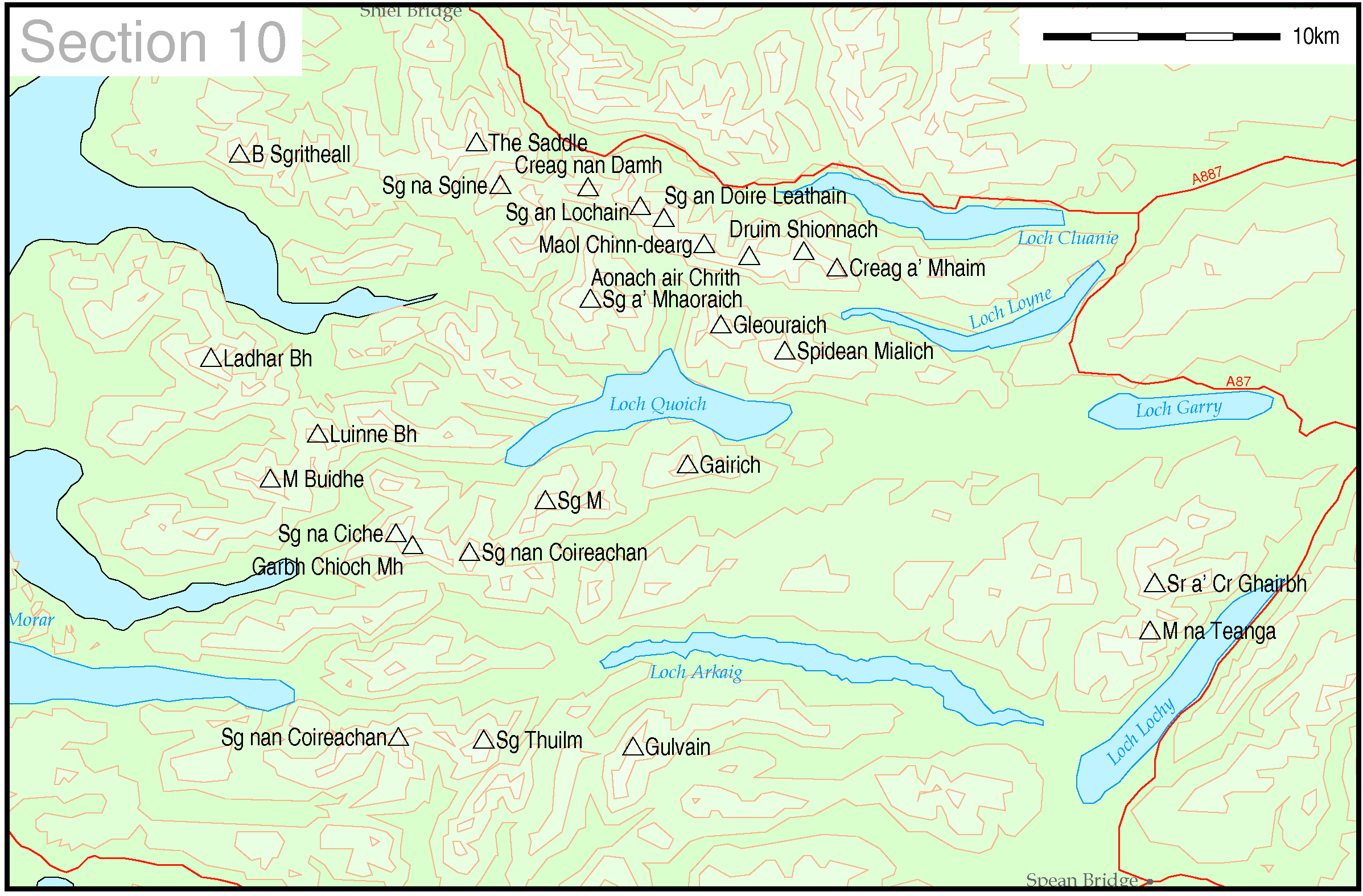 Munro Colour Contour Map Sec10 loch lochy • mappery