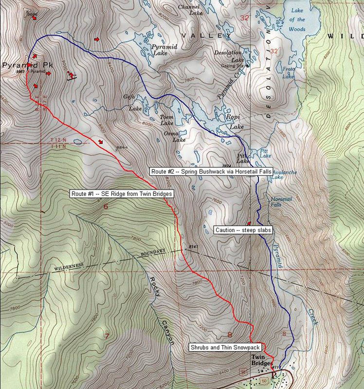 Pyramid Peak Ski Route Map Twin Bridges California • mappery