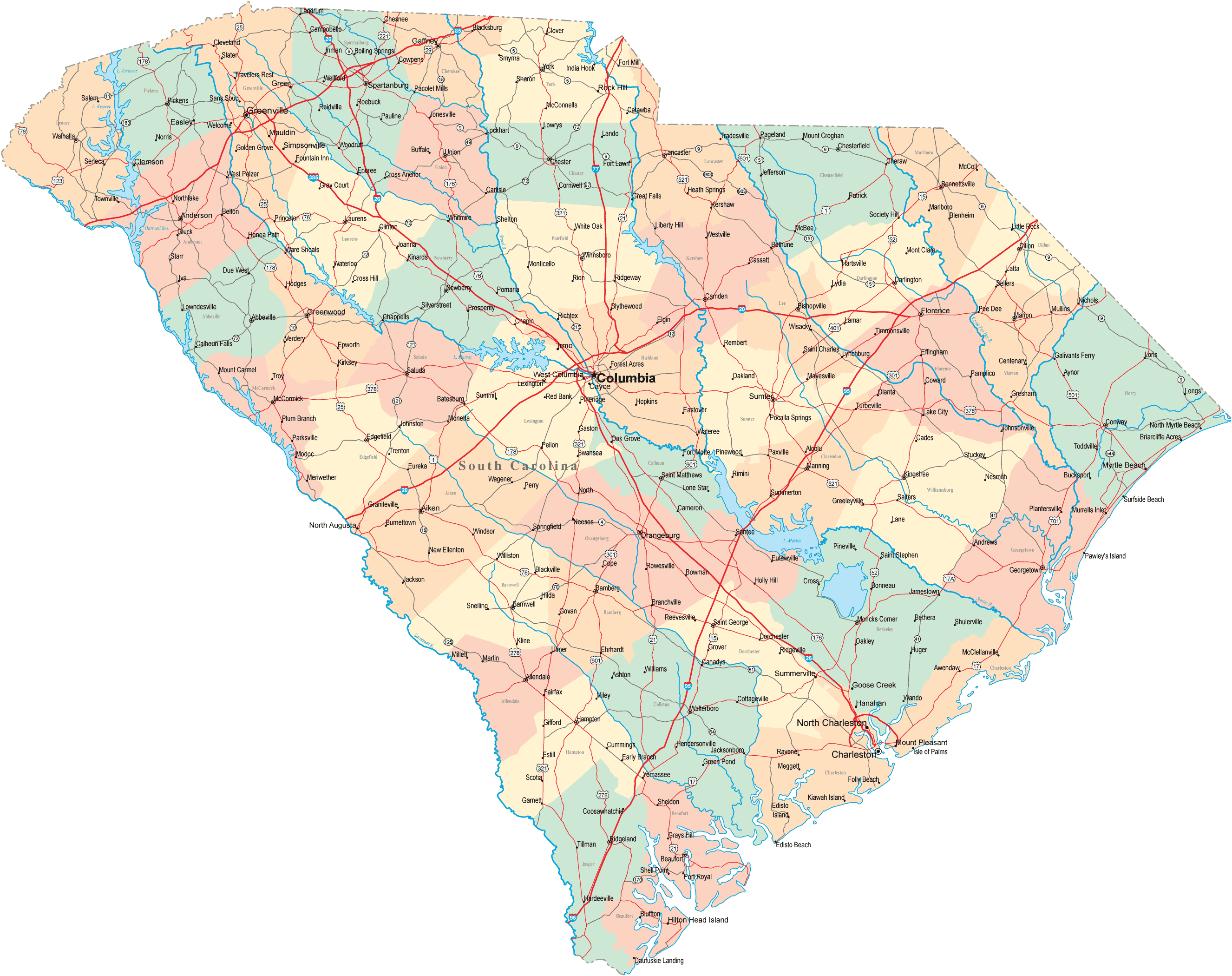 South Carolina Road Map South Carolina • mappery