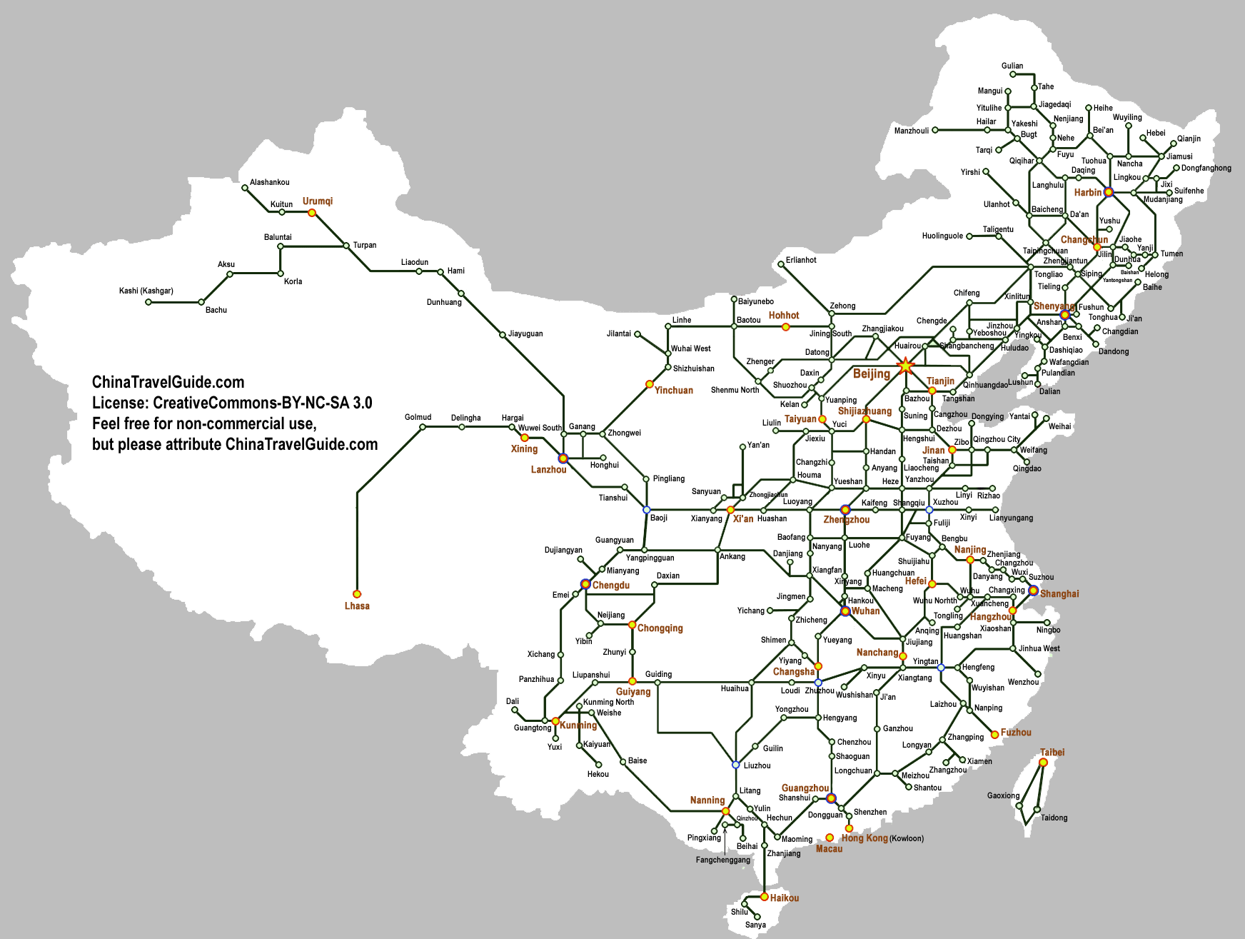 Travel Routes in China Map China • mappery