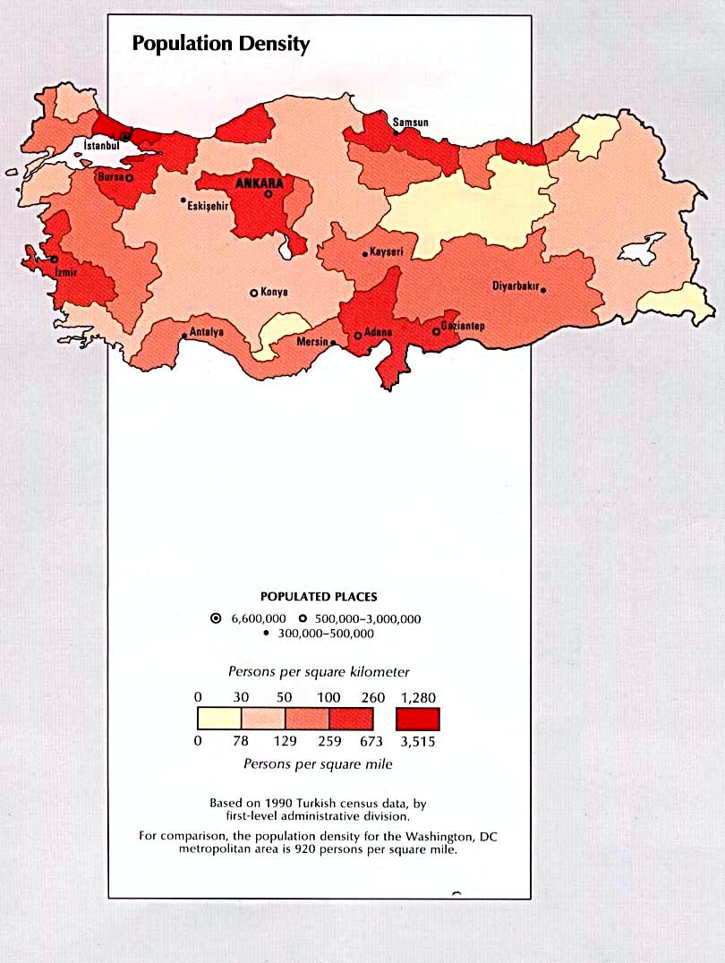 Turkey Population Density Map Turkey • mappery