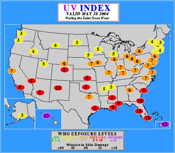 UV Index Map united states • mappery