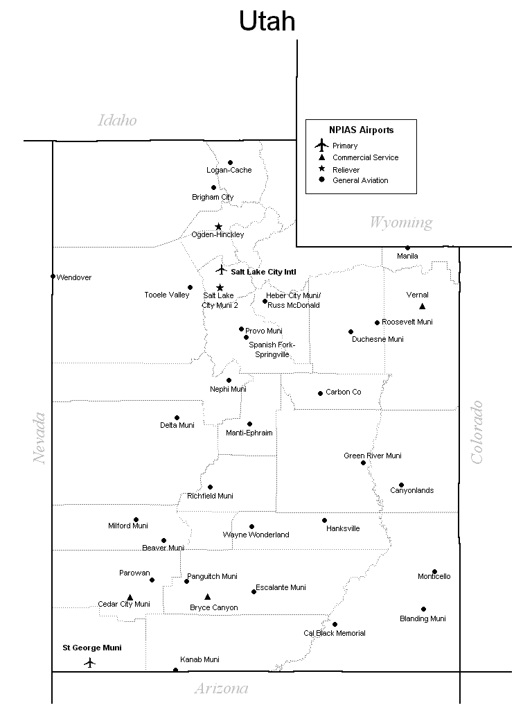 Utah Airports Map Utah • mappery