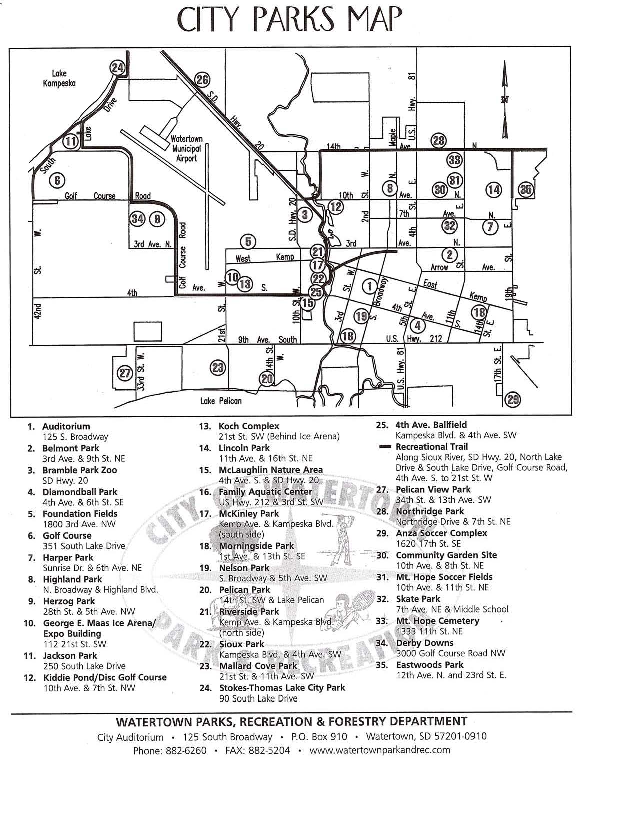 Watertown City Parks Map Watertown South Dakota • mappery