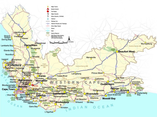 Western Cape Borders Map Western Cape Tourist Map - Western Cape South Africa • Mappery