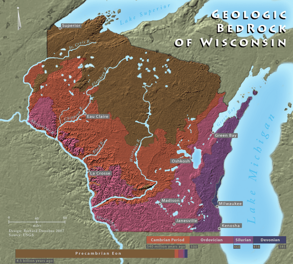 Wisconsin Geologic Bedrock Map wisconsin • mappery