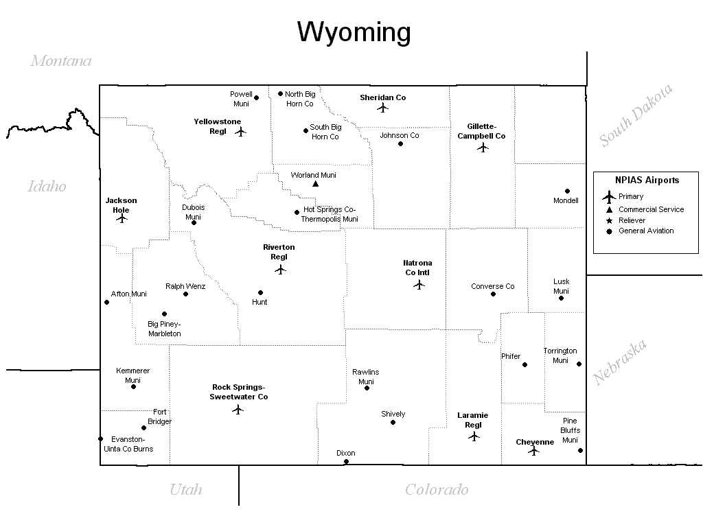 Wyoming Airports Map Wyoming • mappery