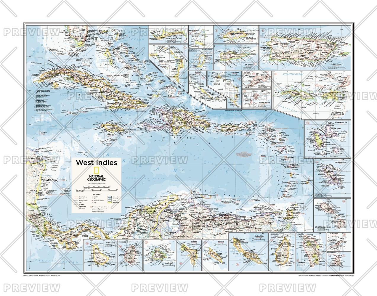 West Indies/Caribbean Sea Wall Map