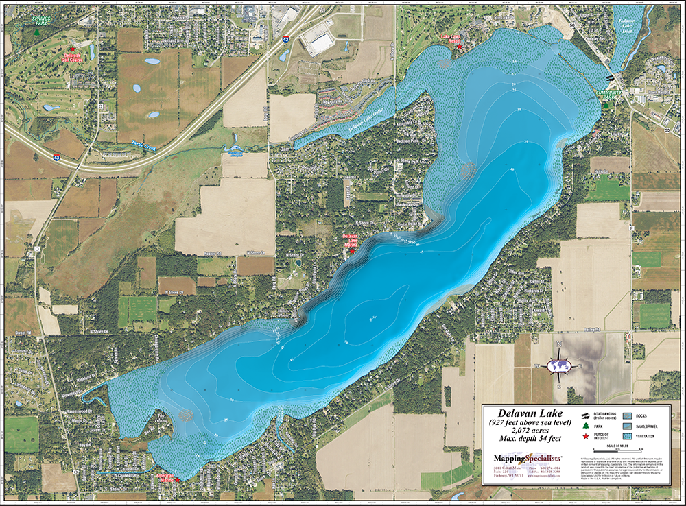 Delavan Lake Enhanced Wall Map Mapping Specialists Limited