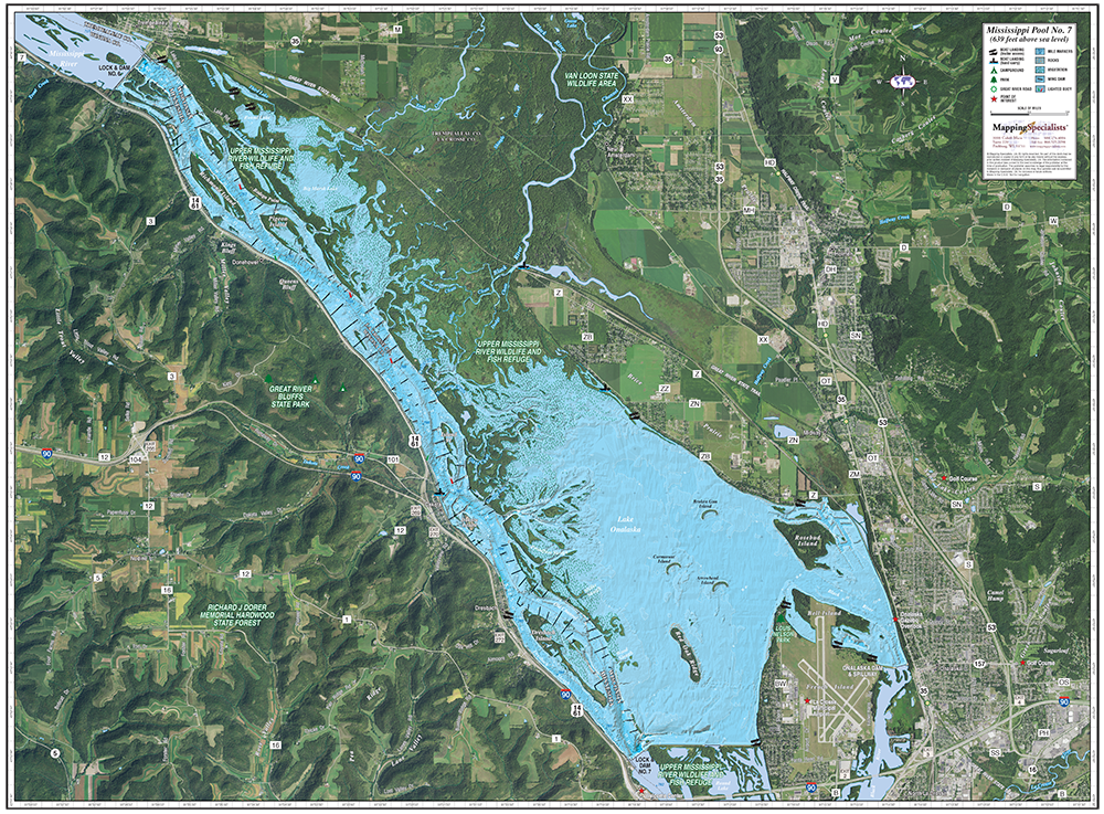 Mississippi River (Pool 7)/Lake Onalaska Enhanced Wall Map Mapping