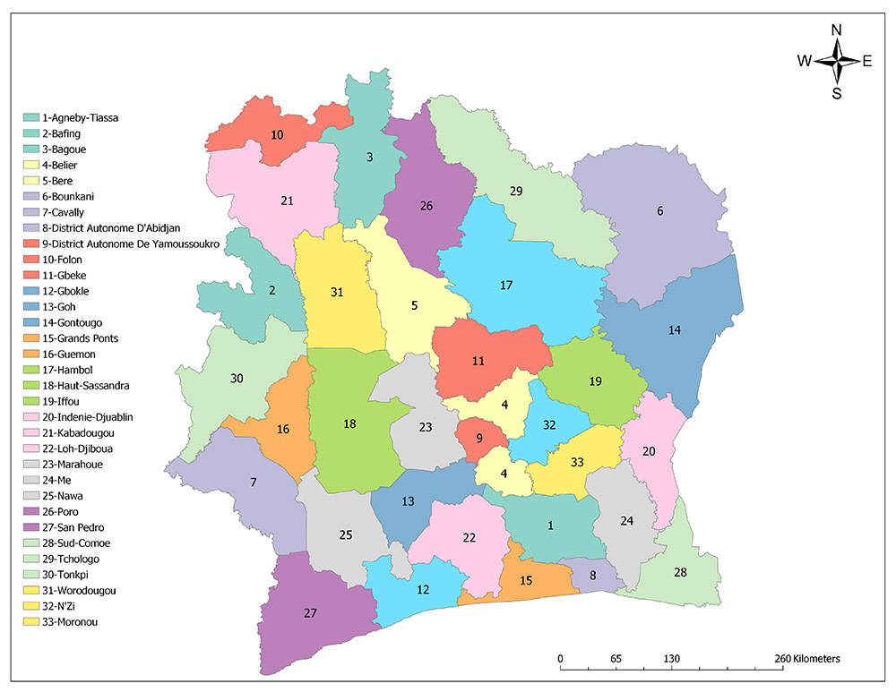 Ivory Coast Regions Map Mappr