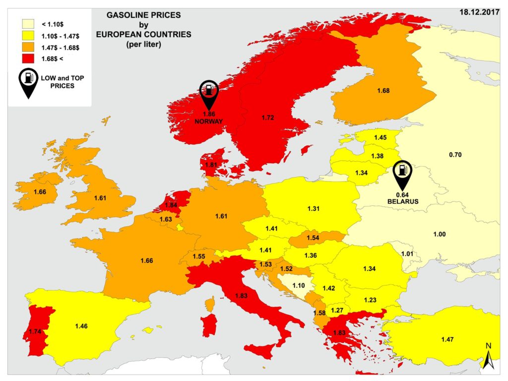 EU Car Fuel Prices €/ per Liter/Gallon (August 2024)