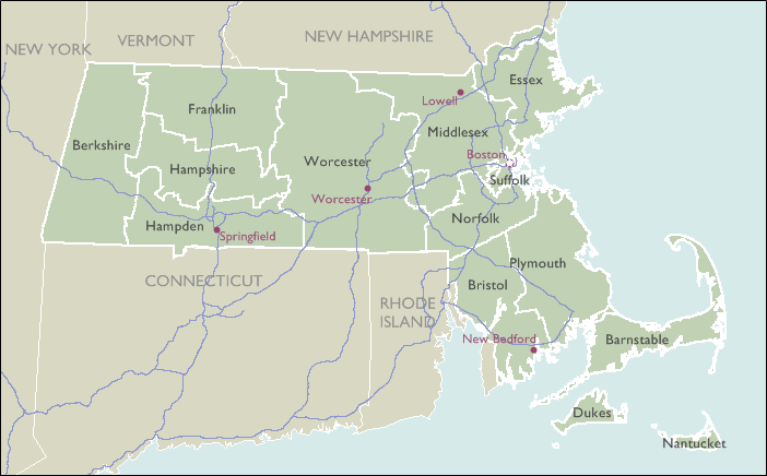 Massachusetts County Zip Code Wall Maps