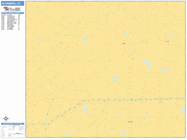 Alhambra California Zip Code Wall Map (Basic Style) by MarketMAPS