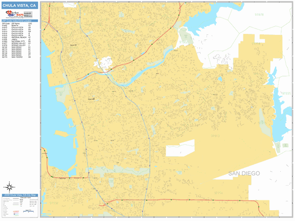 Chula Vista California Zip Code Wall Map (Basic Style) by MarketMAPS