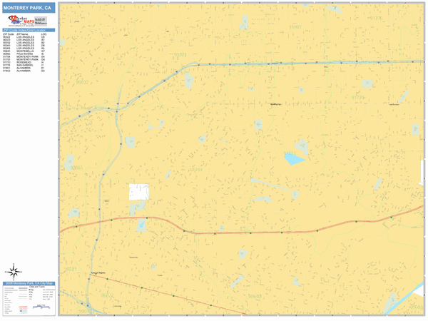 Monterey Park California Zip Code Wall Map (Basic Style) by MarketMAPS