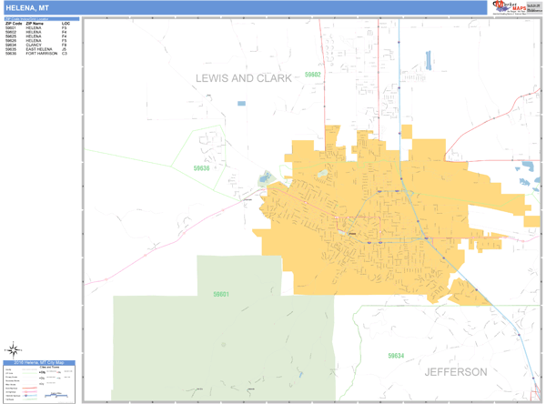 Helena Montana Zip Code Wall Map (Basic Style) by MarketMAPS