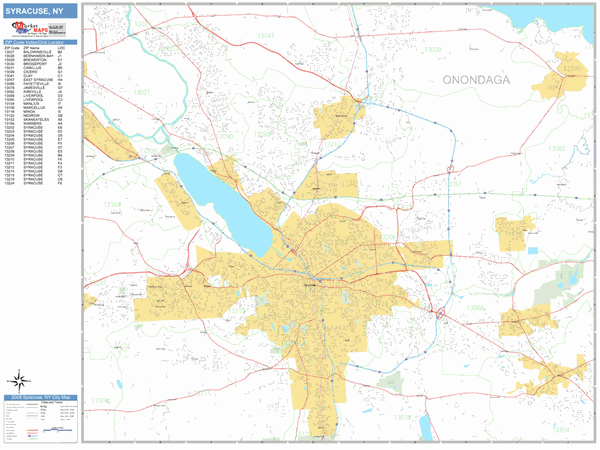 Syracuse New York Zip Code Wall Map (Basic Style) by MarketMAPS