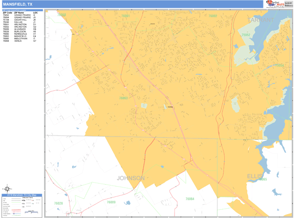 Mansfield Texas Zip Code Wall Map (Basic Style) by MarketMAPS
