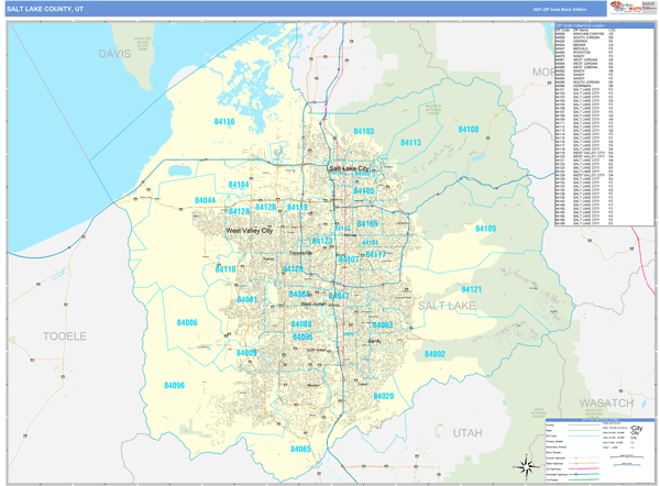 Salt Lake County, UT Zip Code Wall Map Basic Style by MarketMAPS