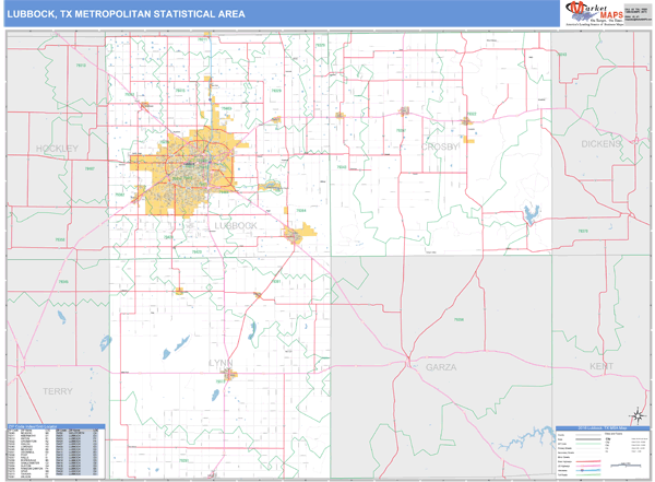Lubbock Tx Zip Code Map Lubbock, TX Metro Area Zip Code Wall Map Basic Style by MarketMAPS