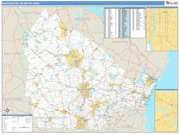 Nashua Nh Zip Code Map ManchesterNashua, NH Metro Area Wall Map Basic Style by MarketMAPS