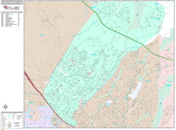 Lake Forest California Zip Code Wall Map (Premium Style) by MarketMAPS