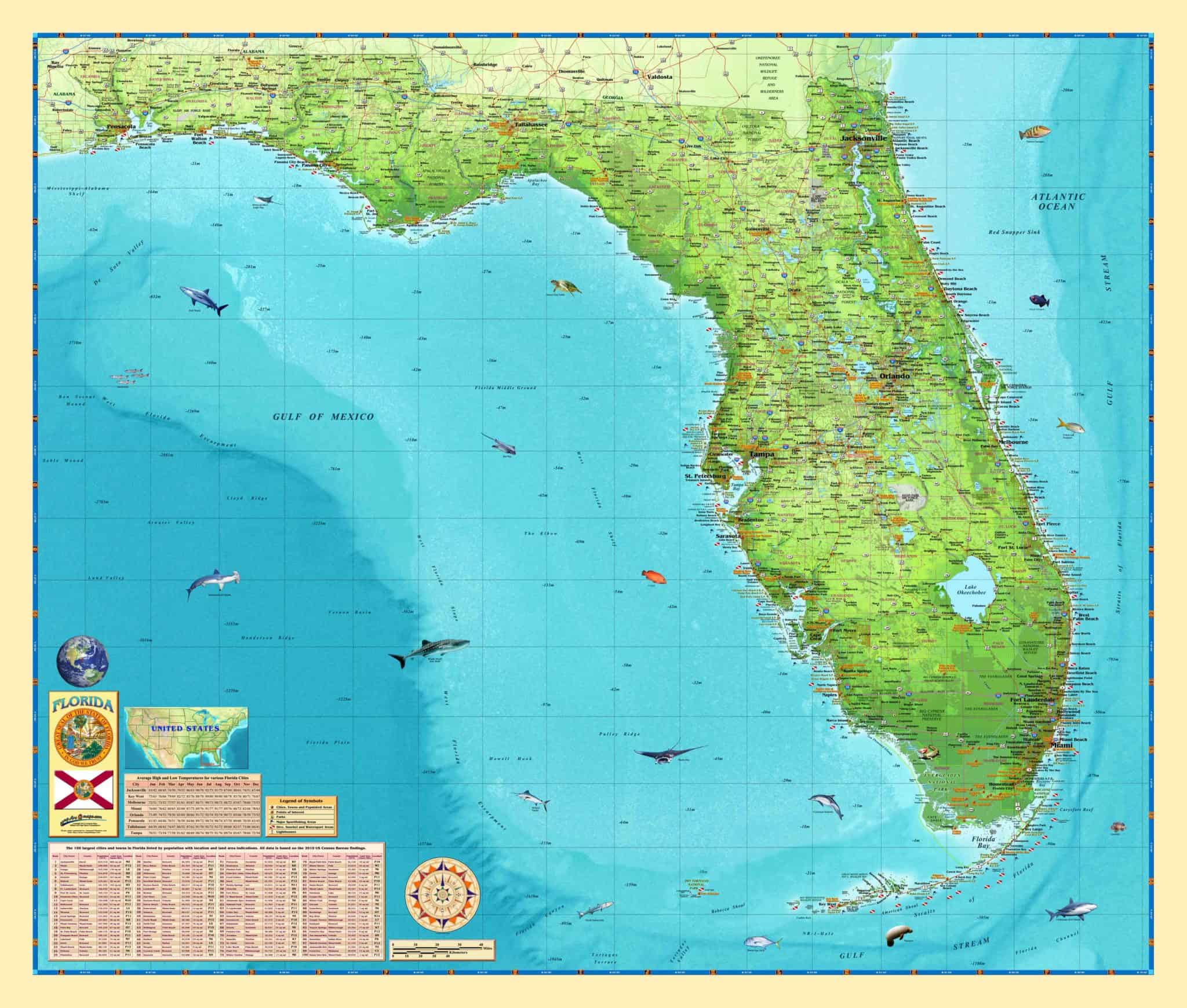 Florida Illustrated State Wall Map by Compart The Map Shop