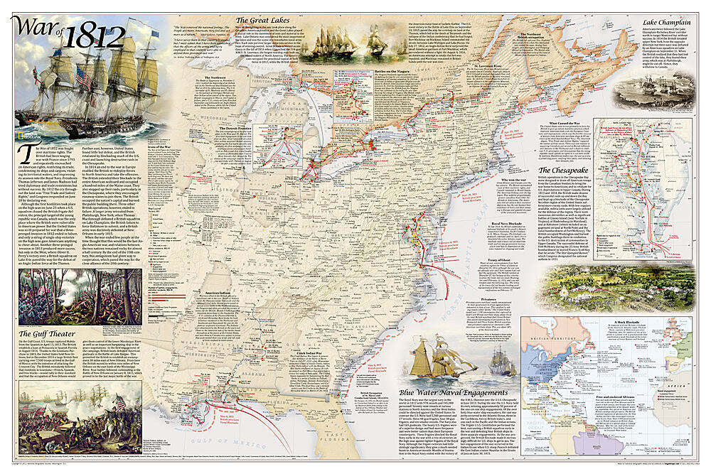 Battles of the Revolutionary War & War of 1812 Wall Map by National