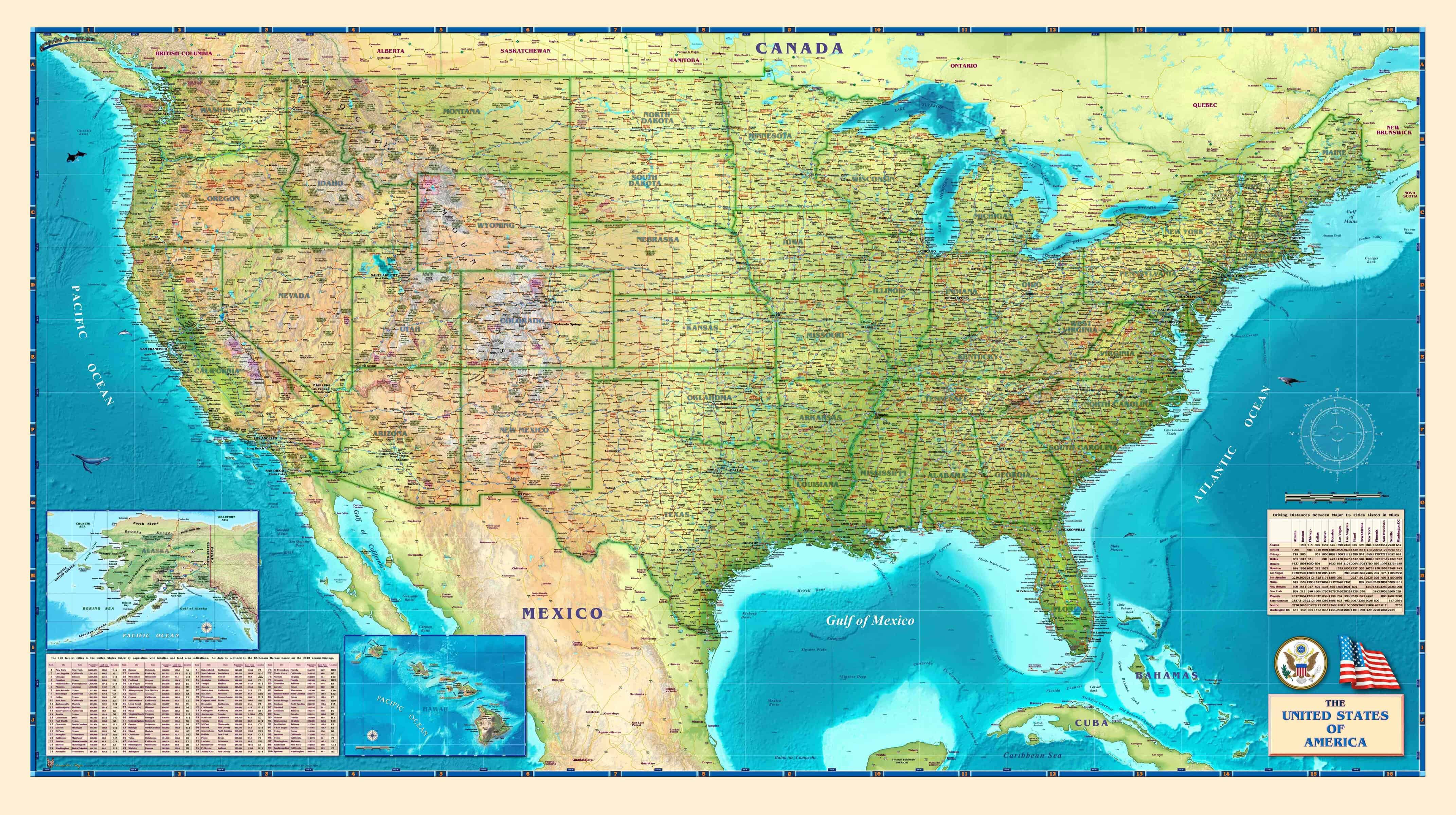 Laminated Map Of Usa Usa Physical Wall Map - The Map Shop