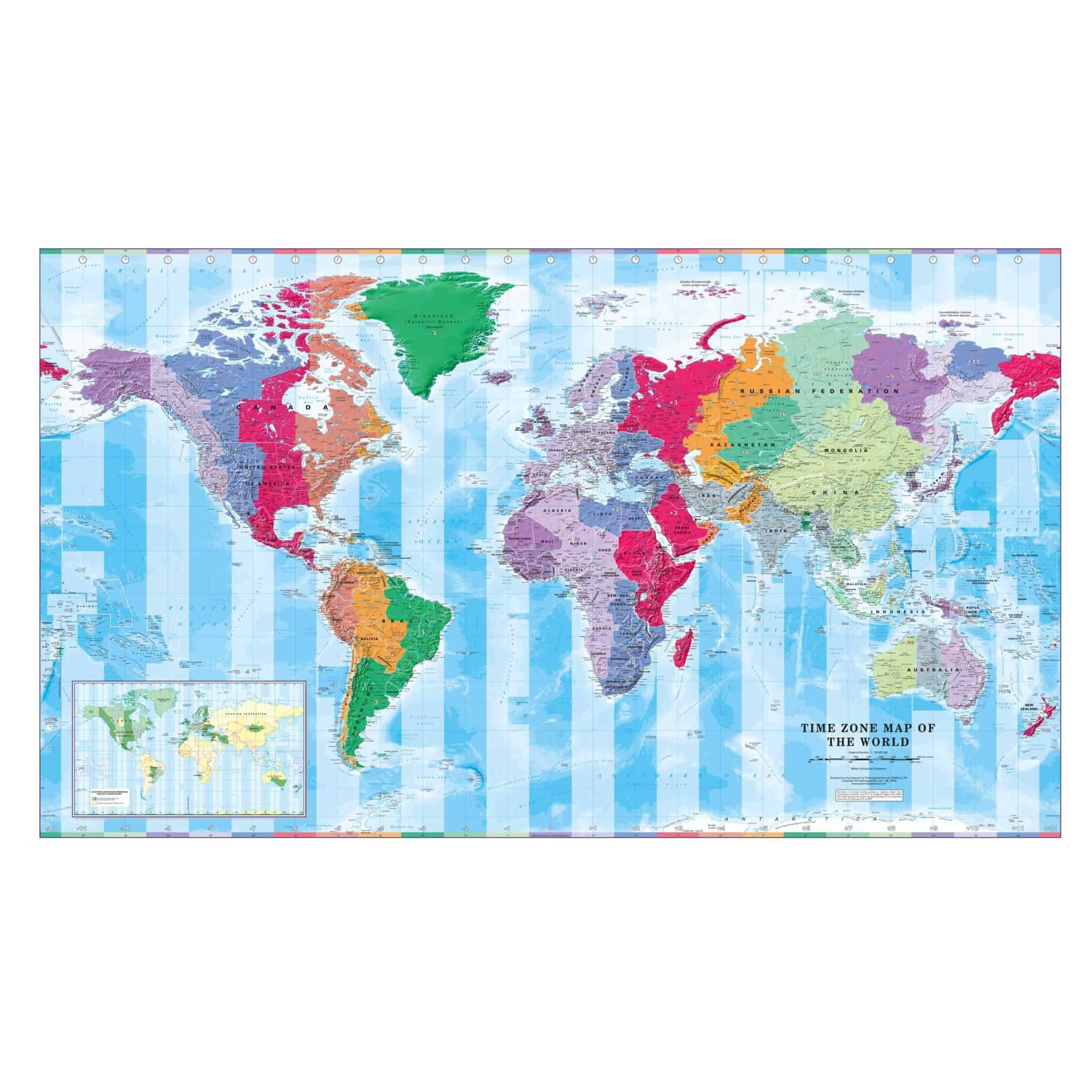 Time Zone Wall Map of the World Large by Cosmographics The Map Shop