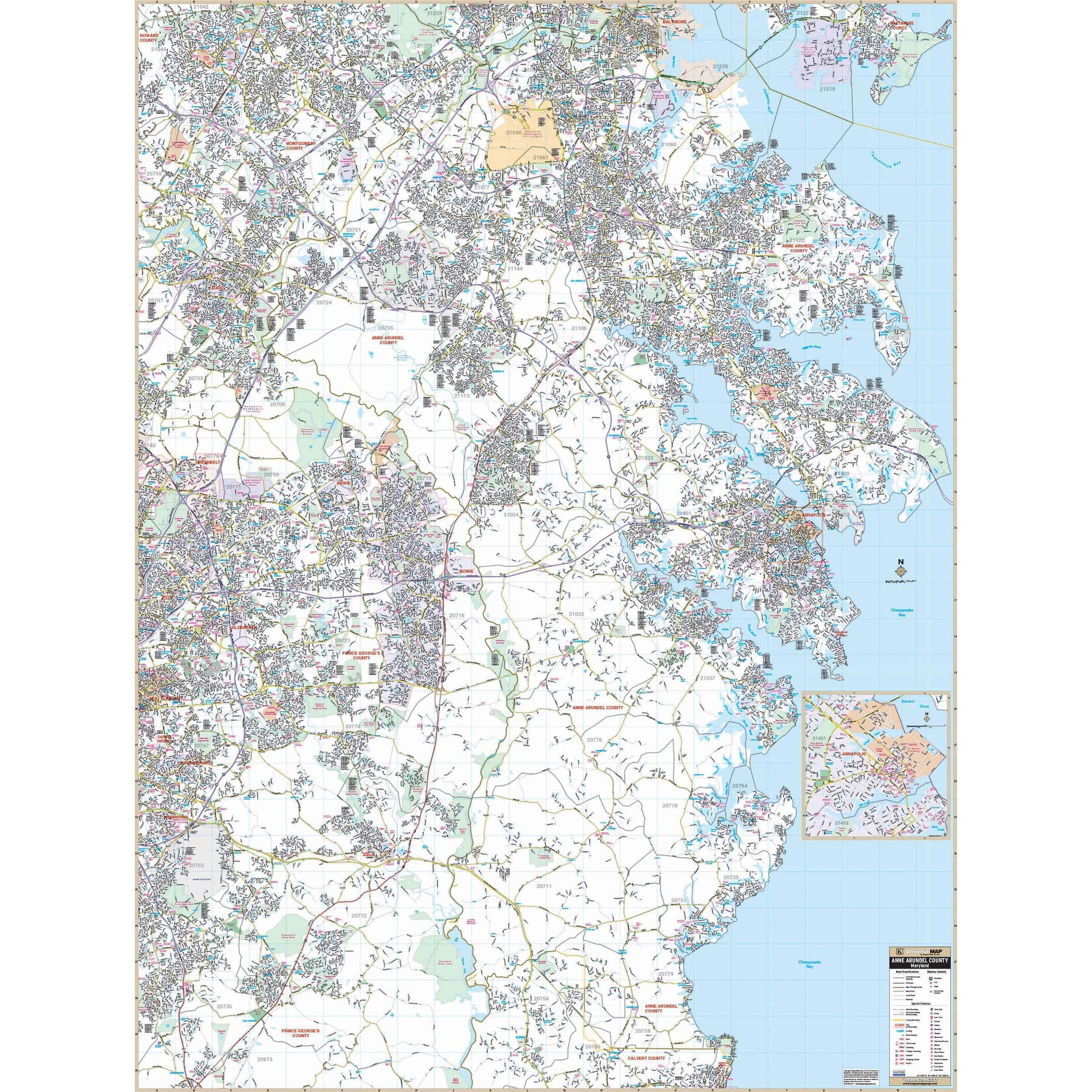 Anne Arundel County, Maryland Wall Map by Kappa The Map Shop