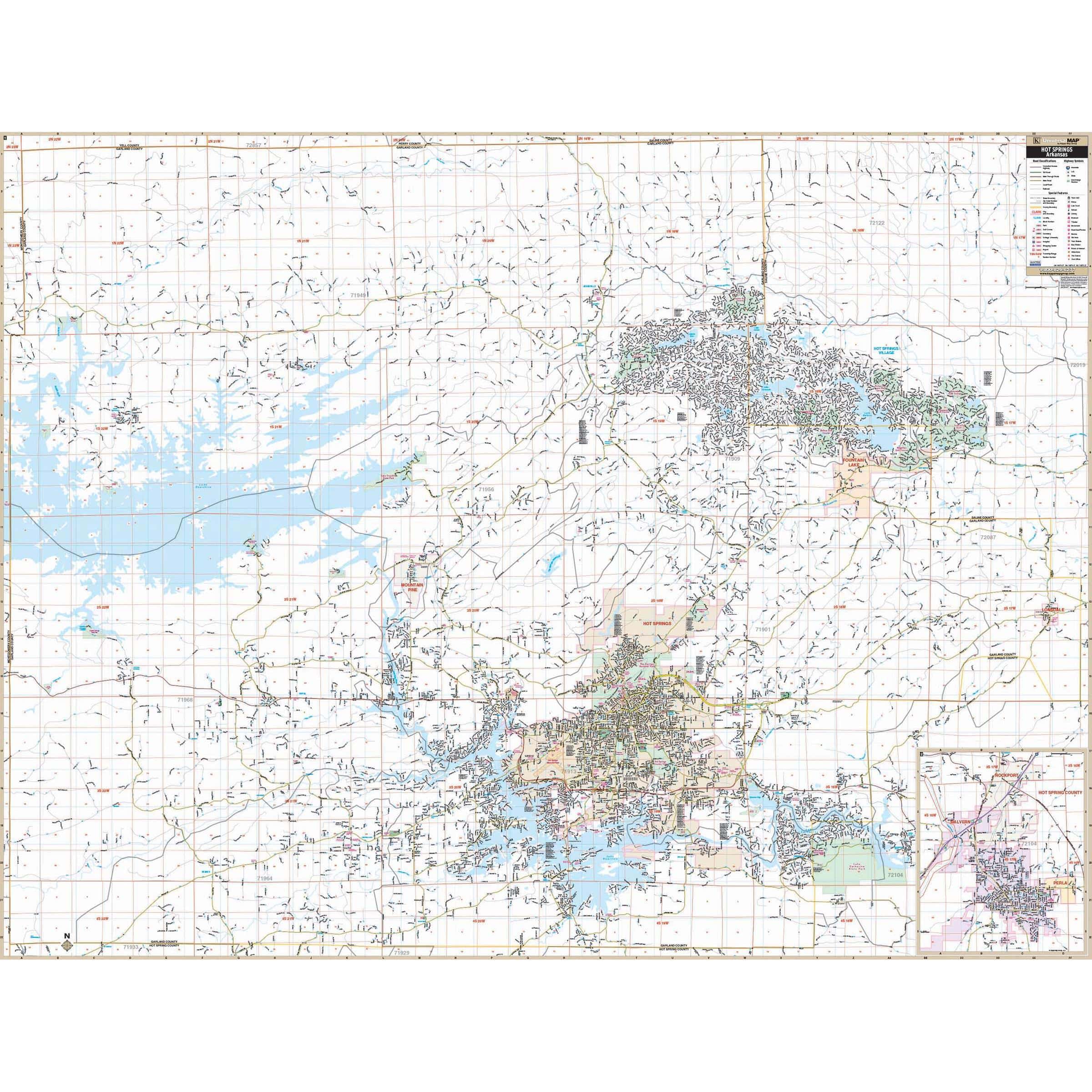 Hot Springs & Garland County, AR Wall Map by Kappa The Map Shop