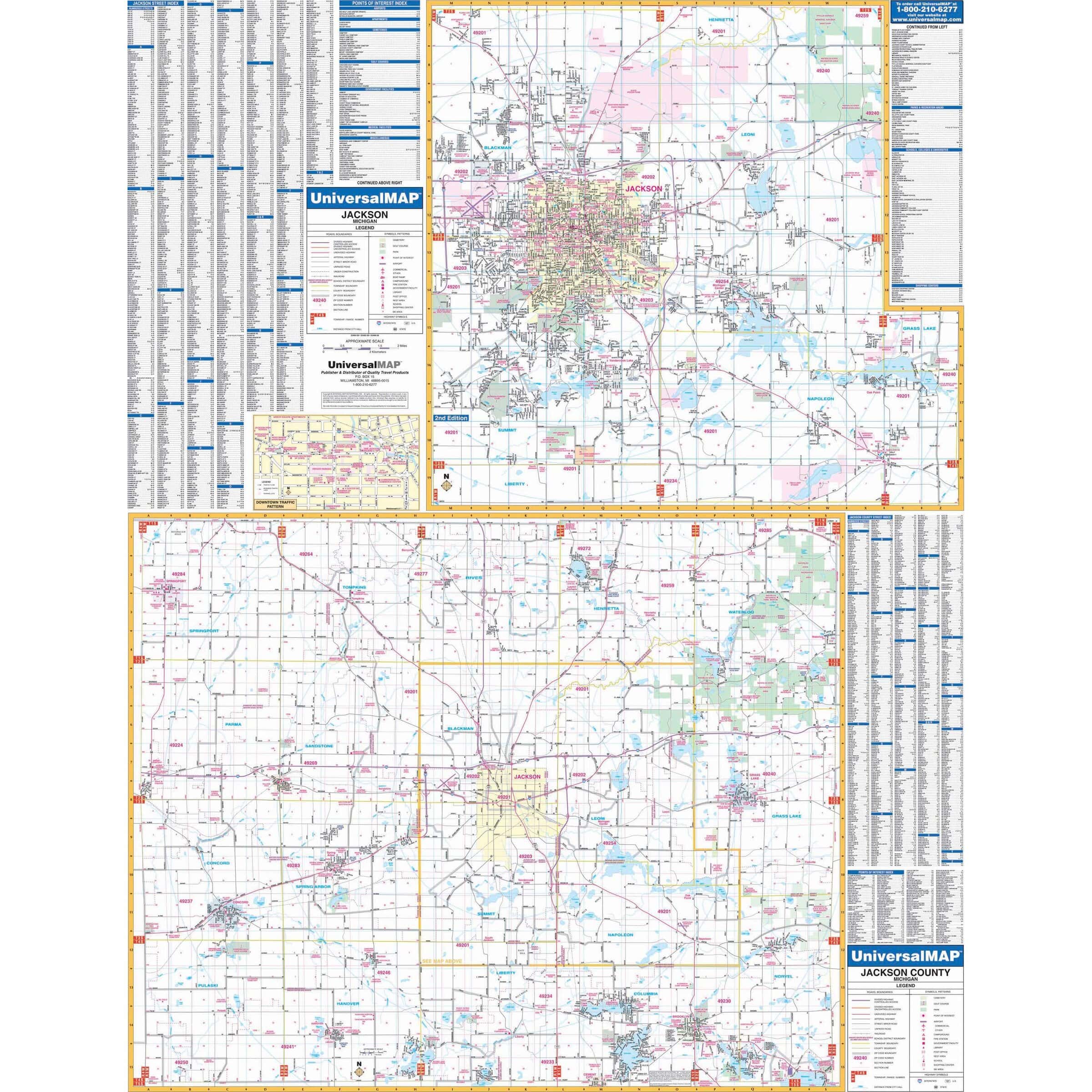 Jackson & Jackson County, MI Wall Map by Kappa The Map Shop