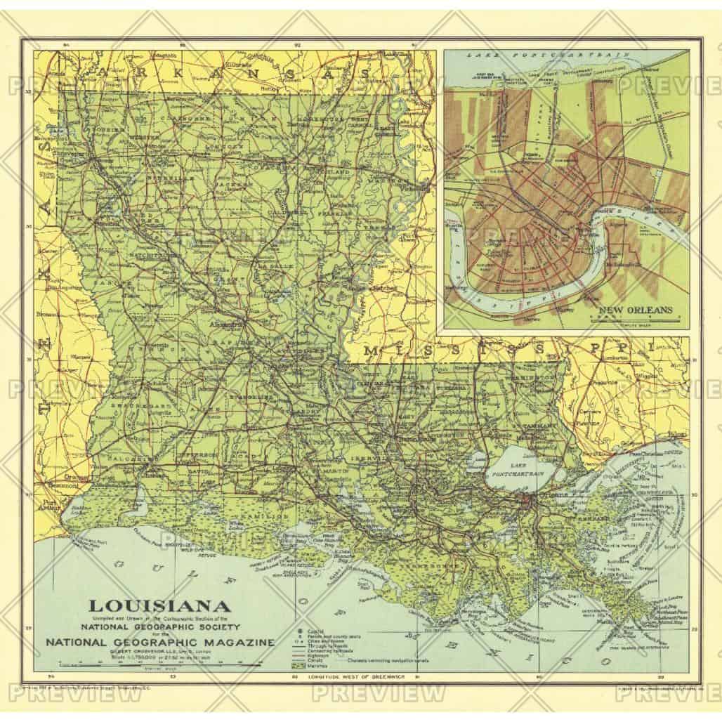 Louisiana Published 1930 by National Geographic The Map Shop