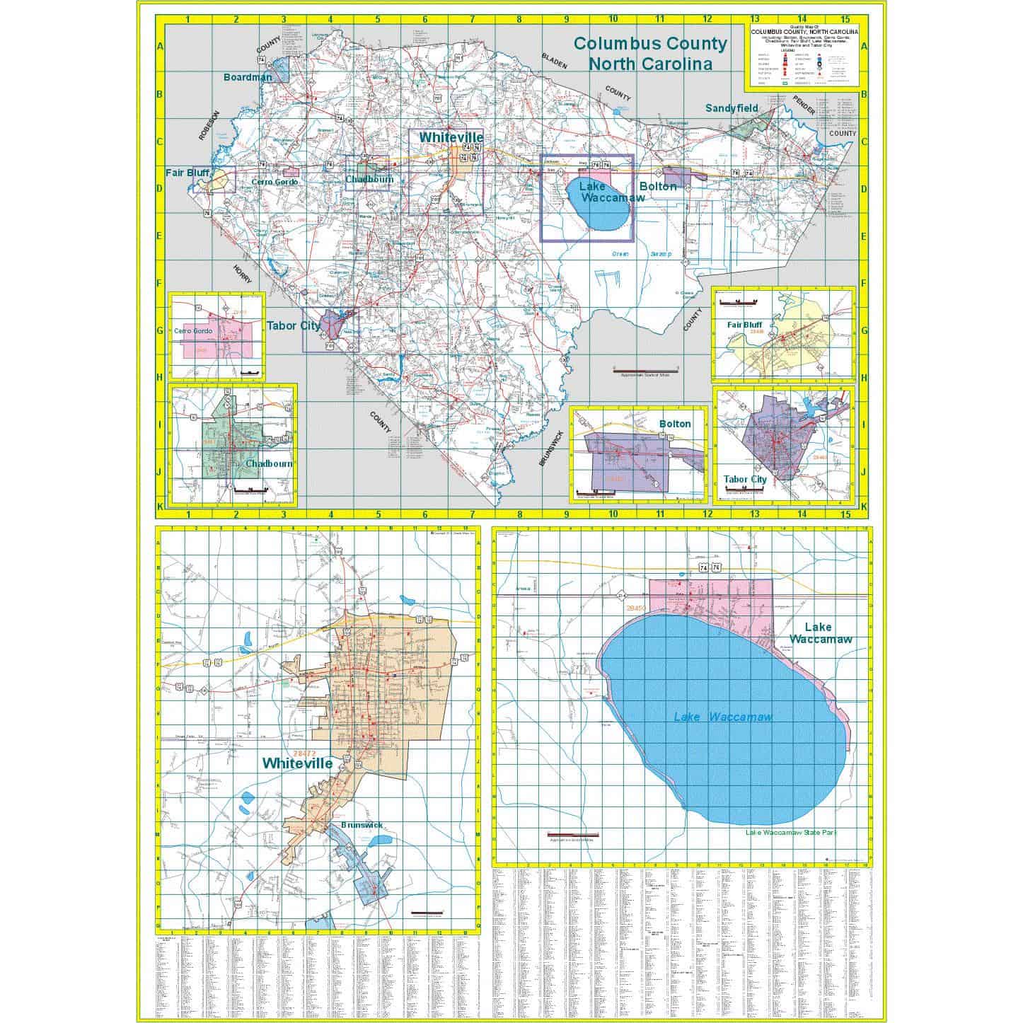 Columbus County, NC Wall Map The Map Shop