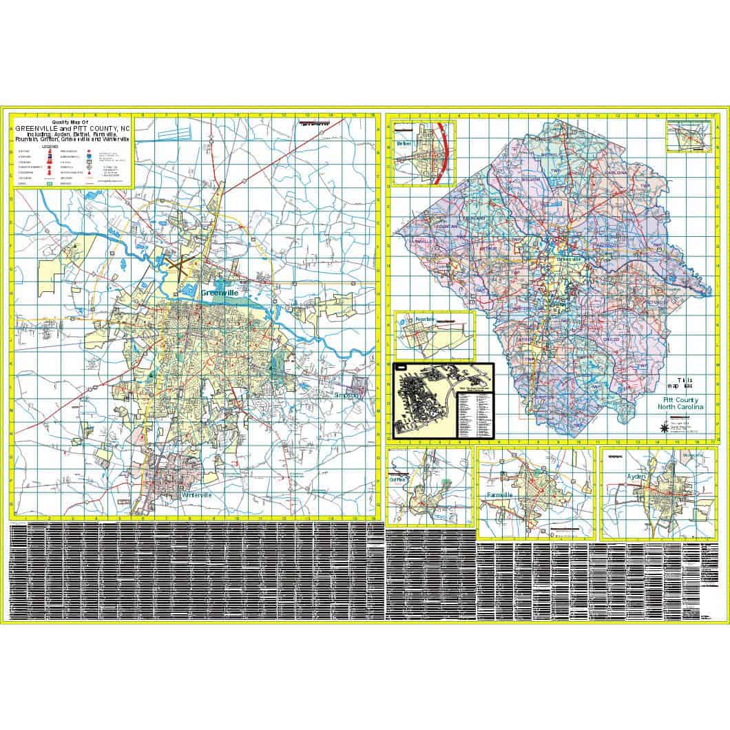 Greenville and Pitt County, NC Wall Map The Map Shop