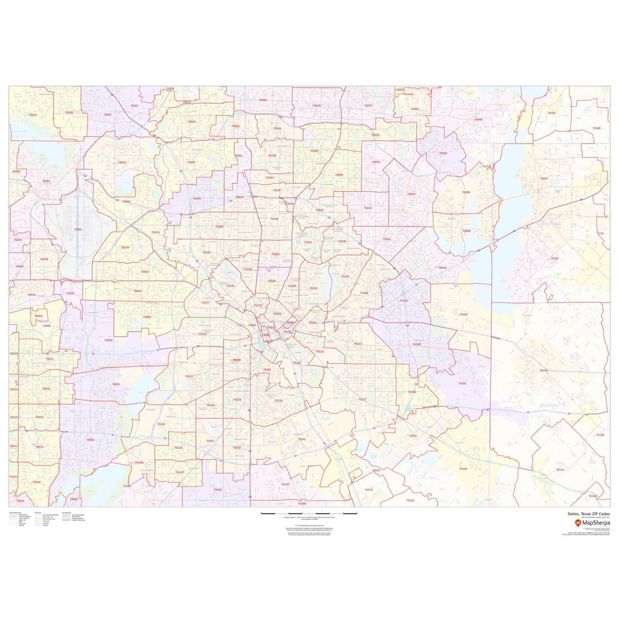 Dallas, Texas ZIP Codes by Map Sherpa The Map Shop