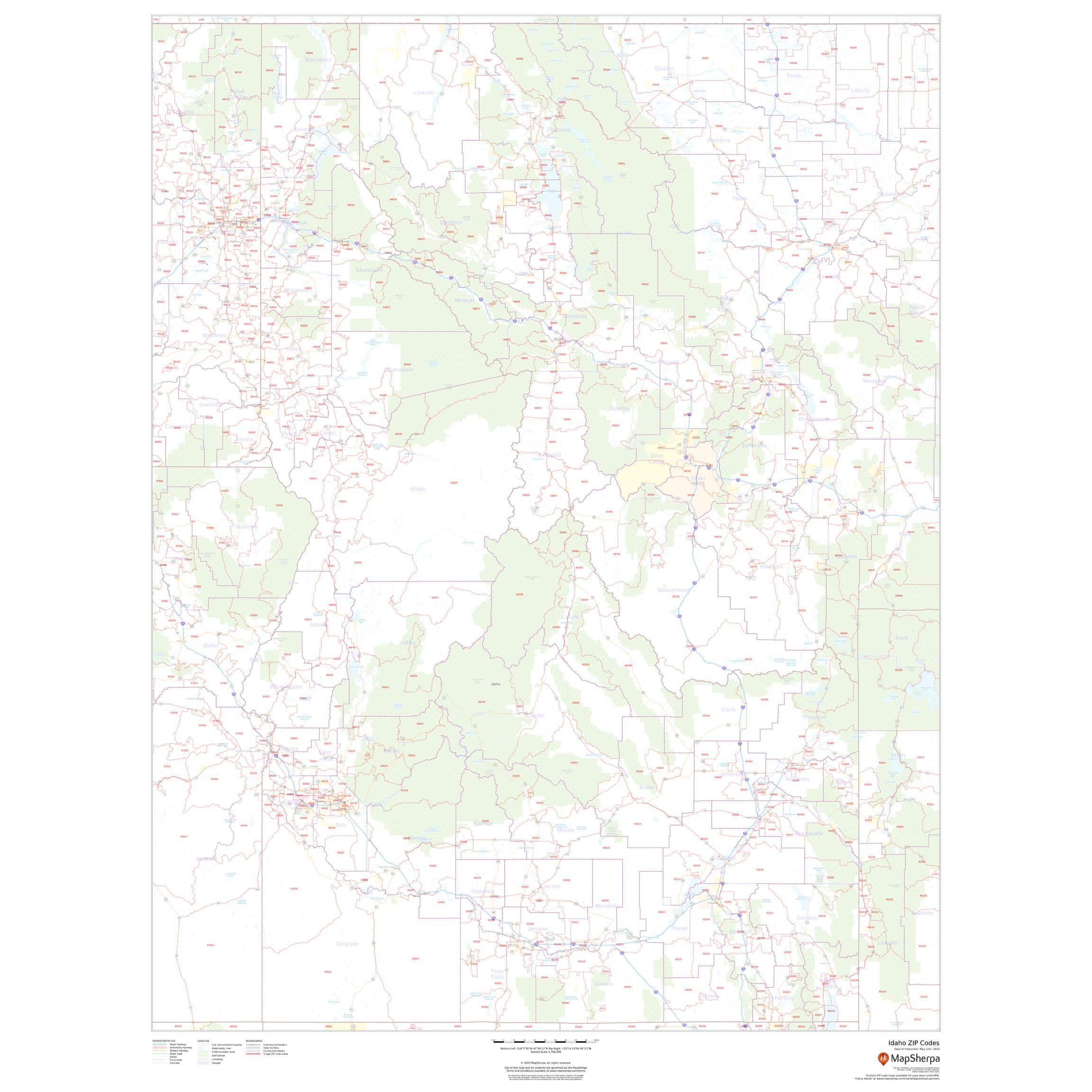 Idaho Zip Code Map by Map Sherpa The Map Shop