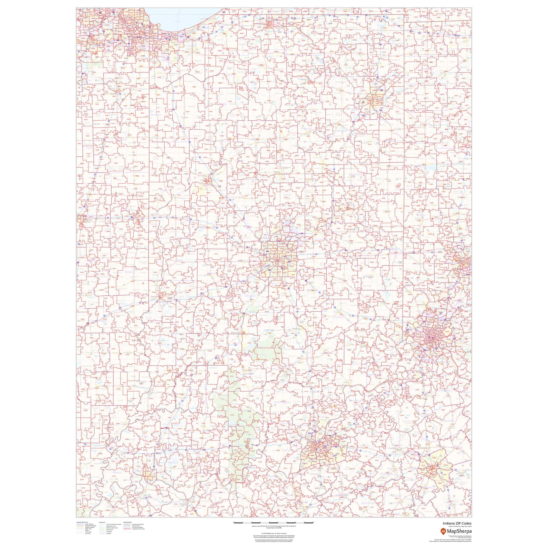 Indiana Zip Code Map by Map Sherpa The Map Shop