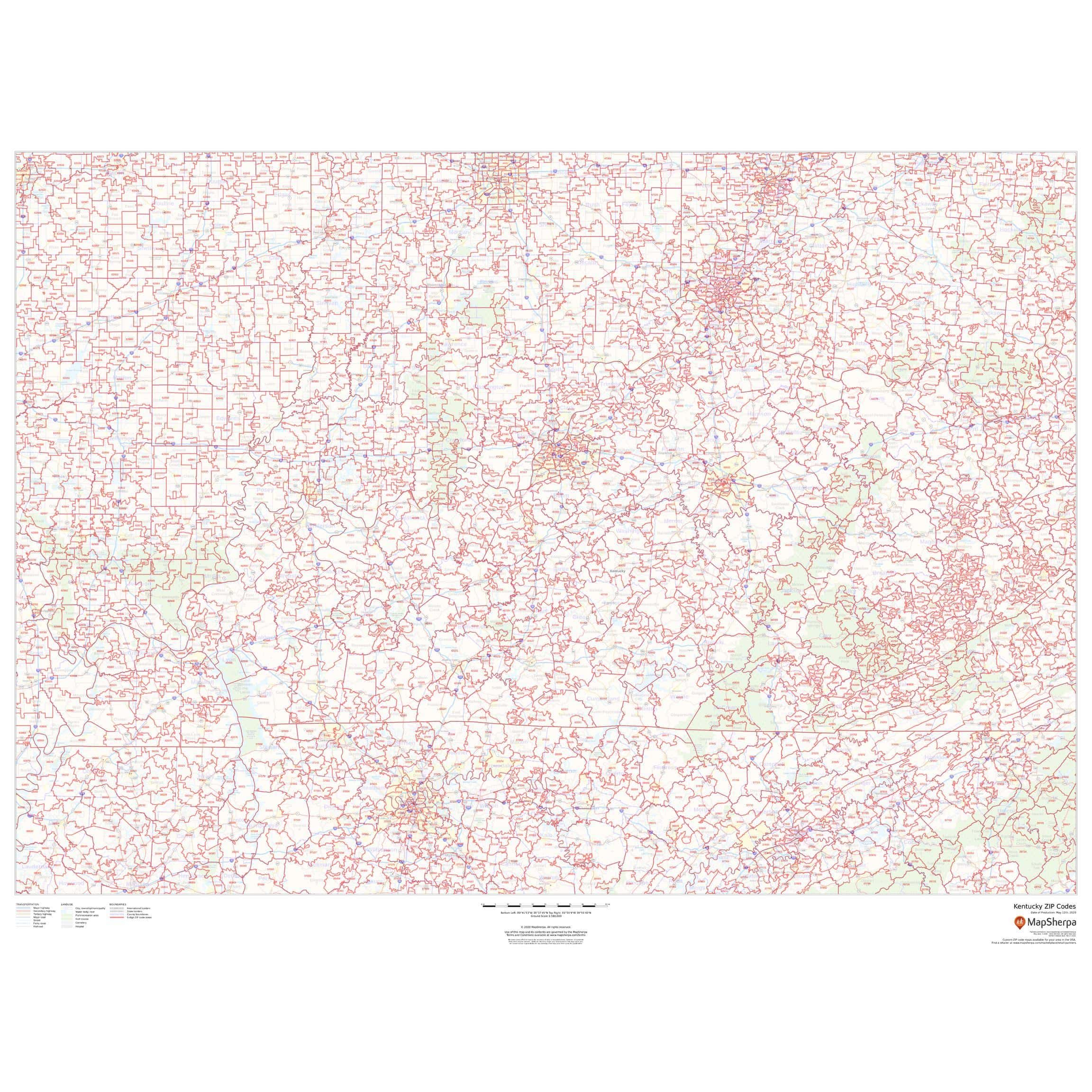 Kentucky Zip Code Map by Map Sherpa The Map Shop