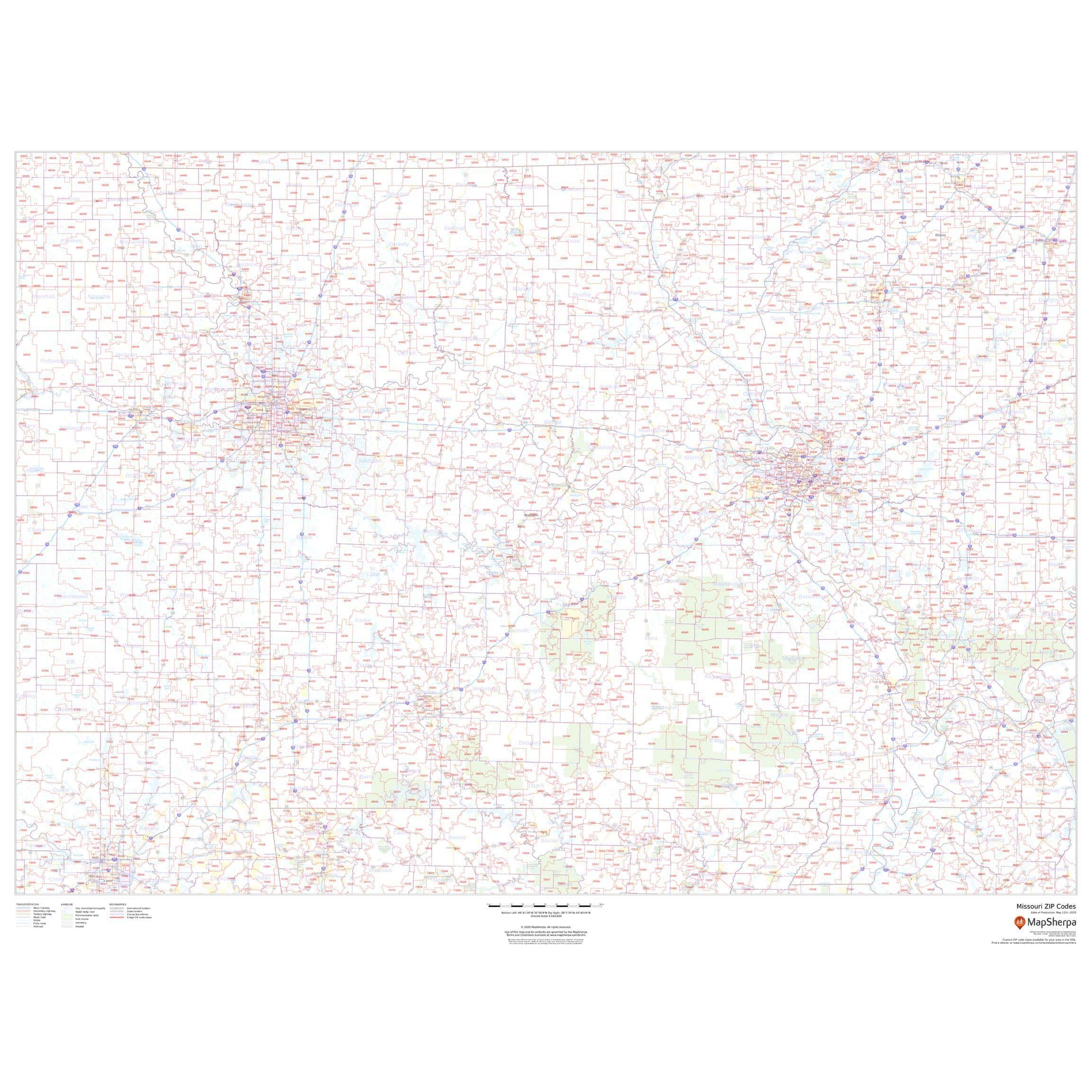 Missouri Zip Code Map by Map Sherpa The Map Shop