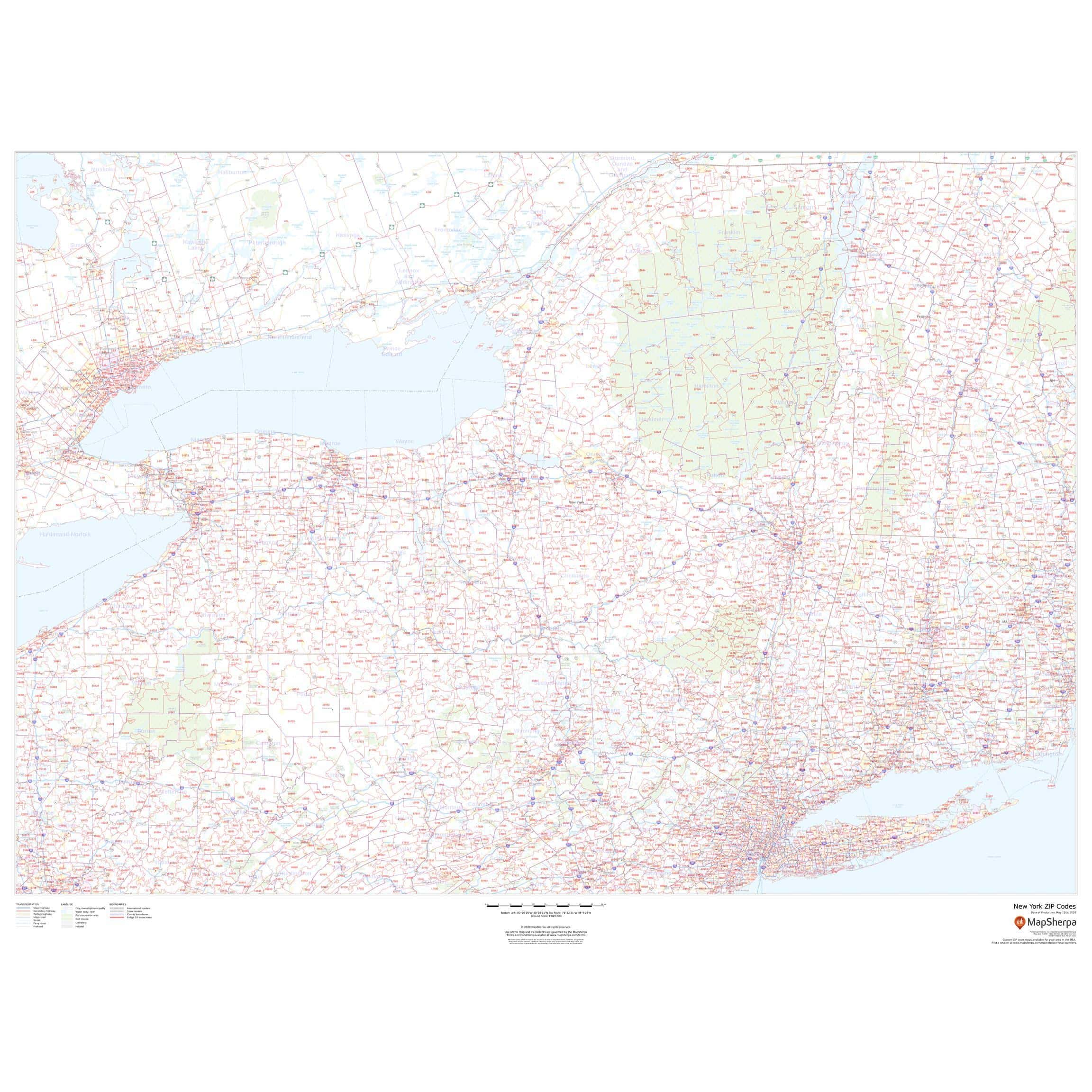 New York Zip Code Map by Map Sherpa The Map Shop