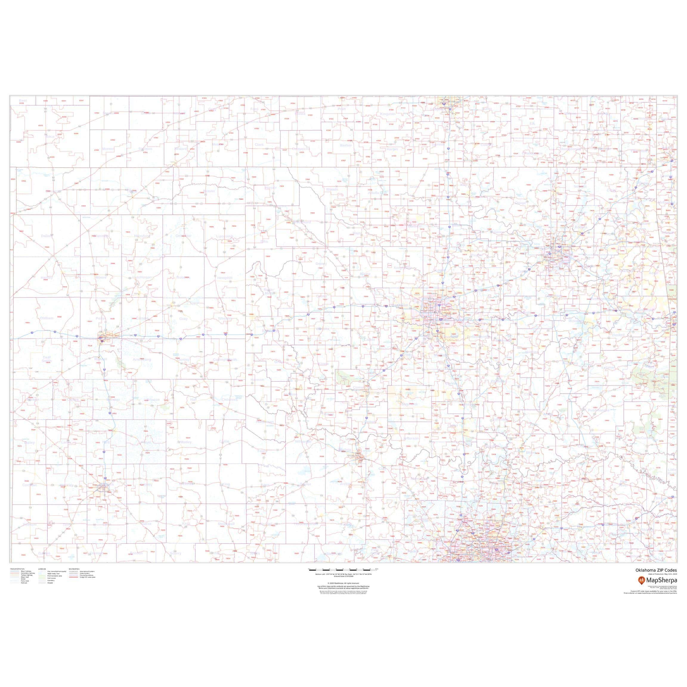 Oklahoma Zip Code Map by Map Sherpa The Map Shop