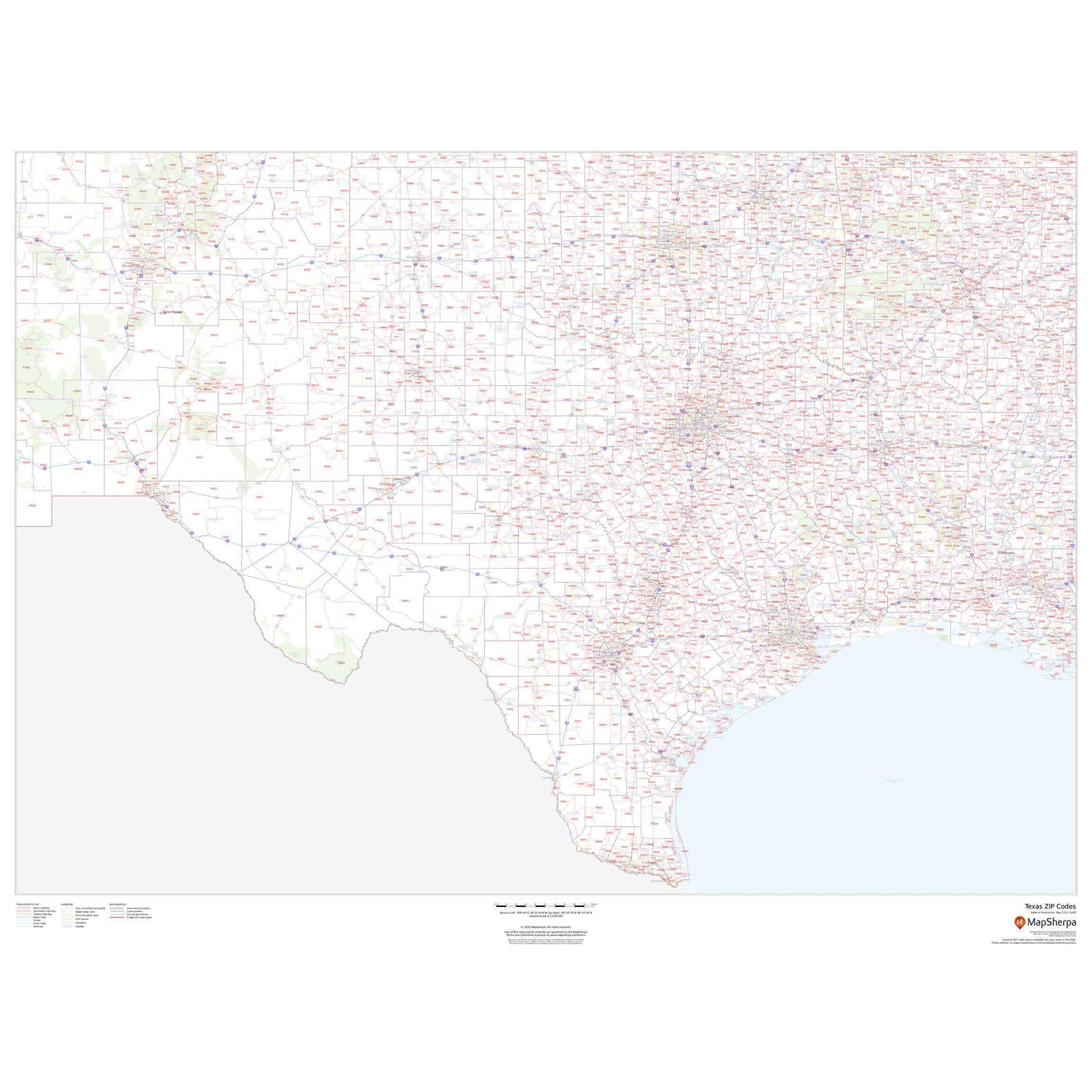 Texas Zip Code Map by Map Sherpa The Map Shop