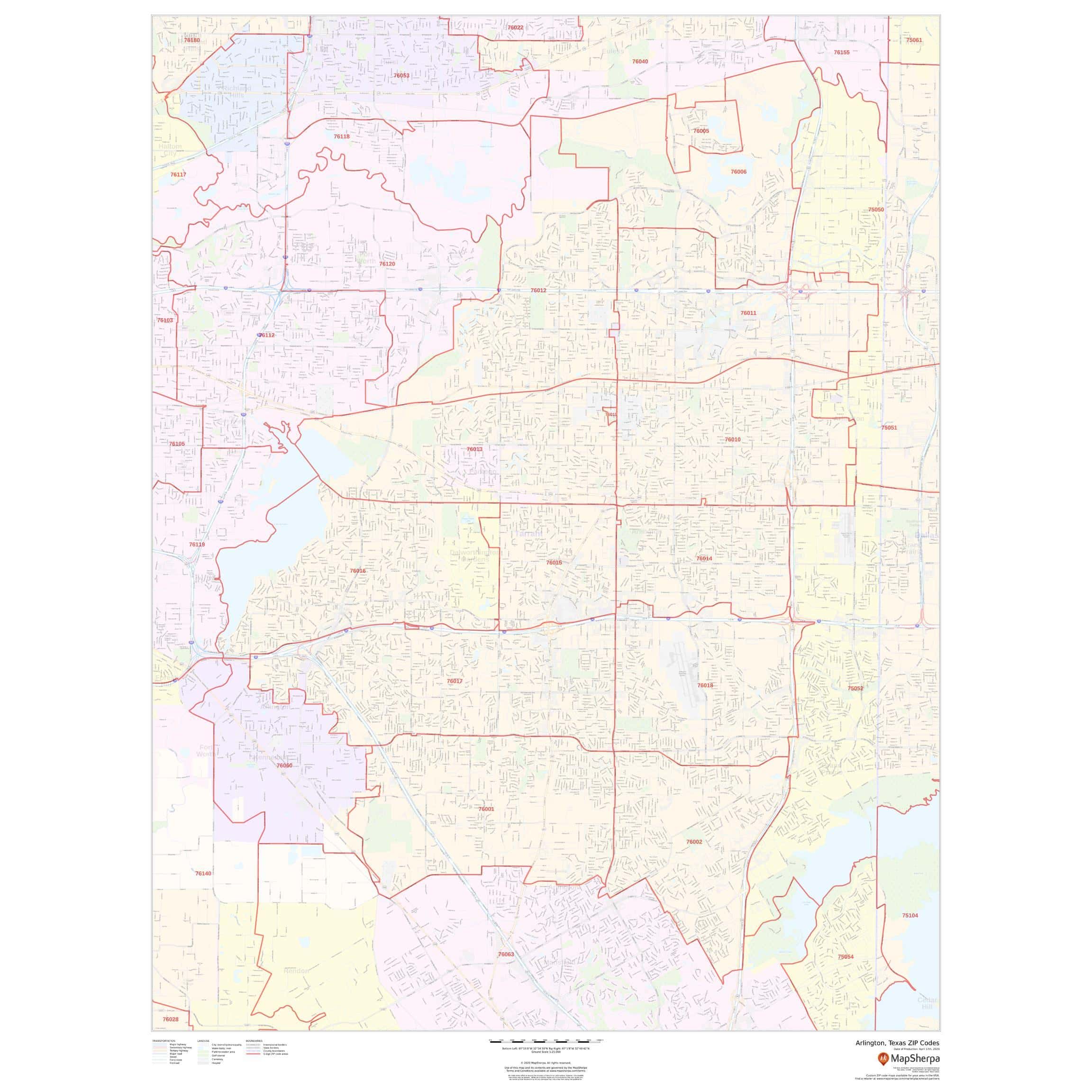Arlington, Texas Zip Codes by Map Sherpa The Map Shop