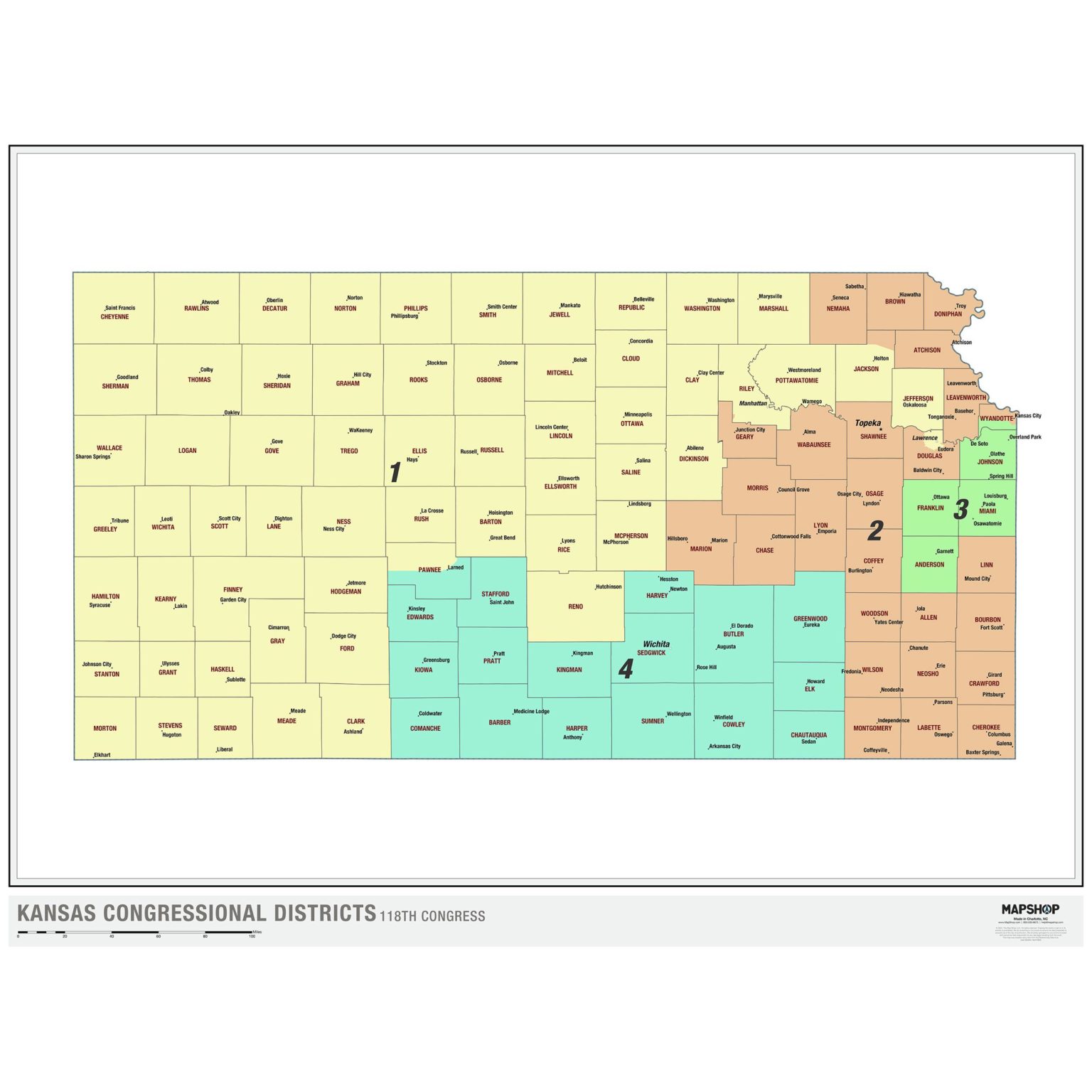 Kansas Congressional Districts Map Kansas 2022 Congressional Districts Wall Map The Map Shop