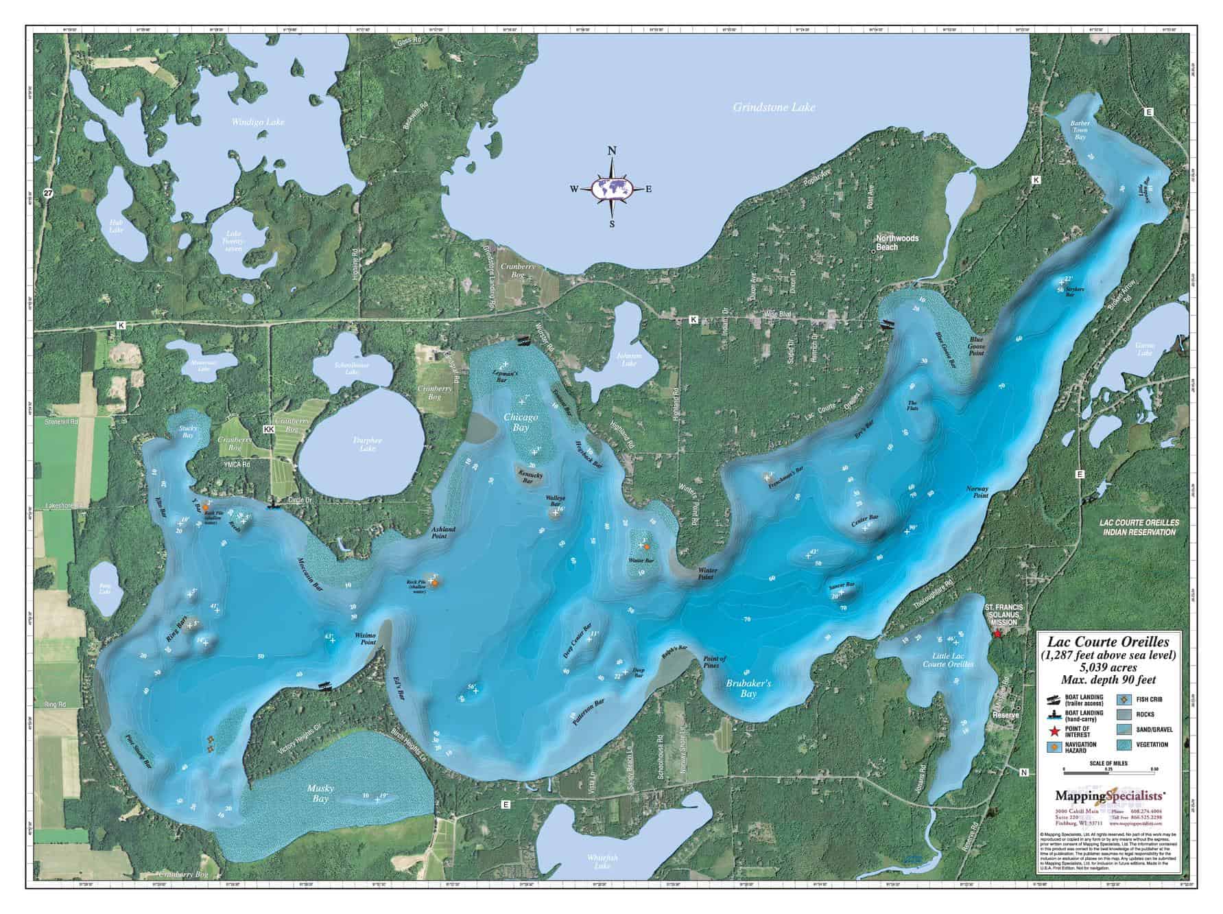 Lac Courte Oreilles Lake by Mapping Specialists The Map Shop