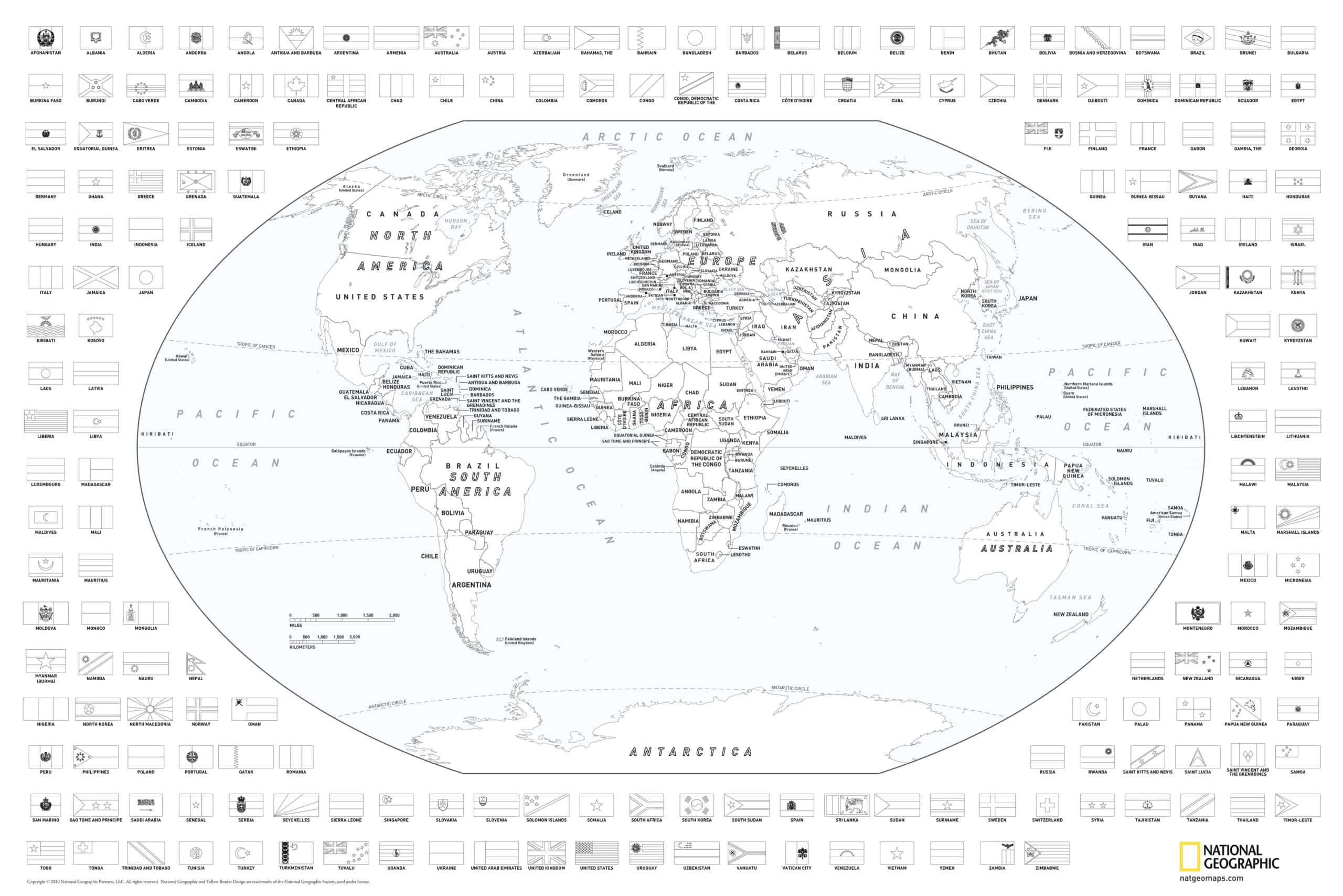 Black And White World Map For Kids Printable